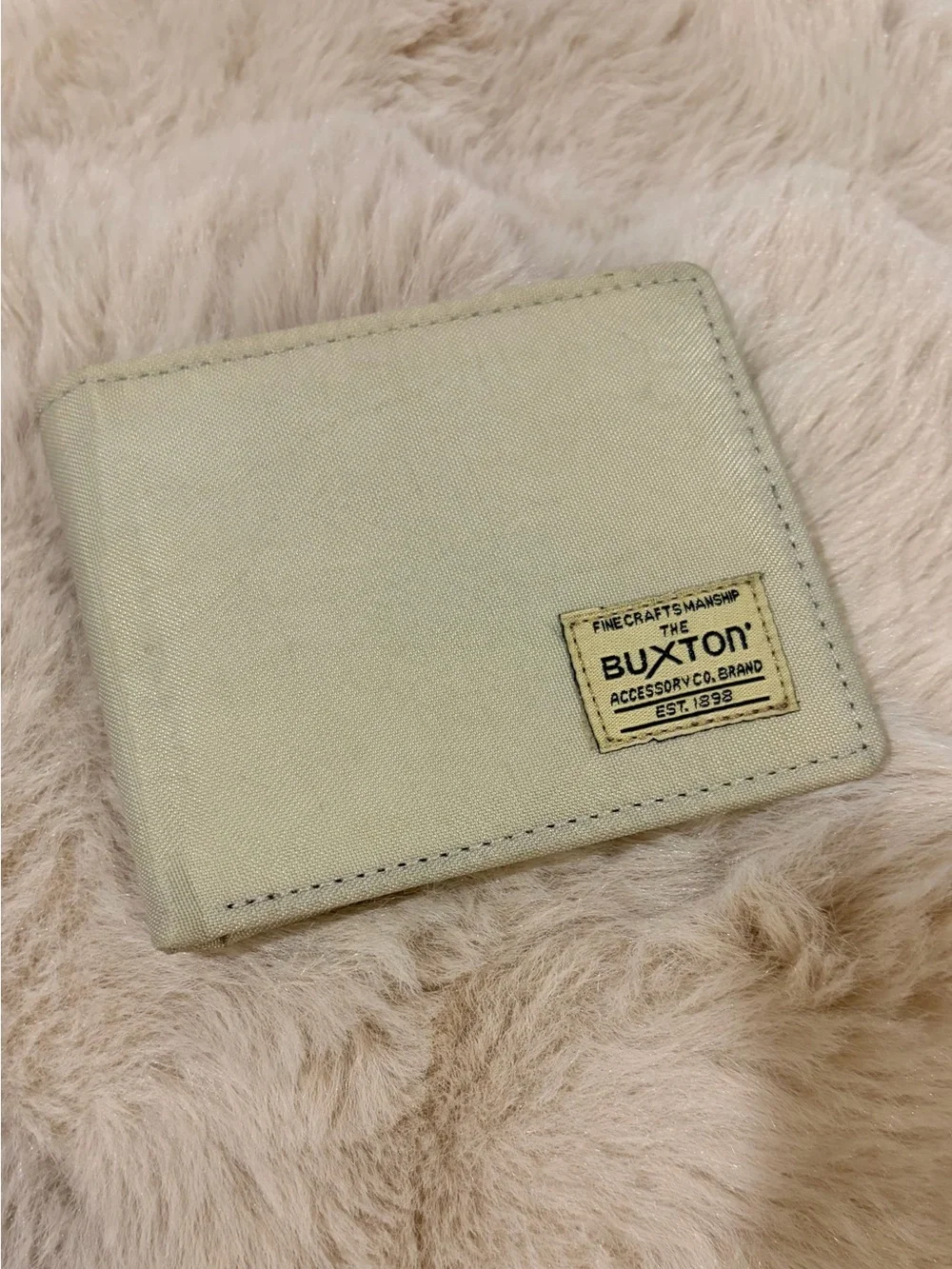 Buxton Taupe Canvas Blue Leather Bifold Wallet